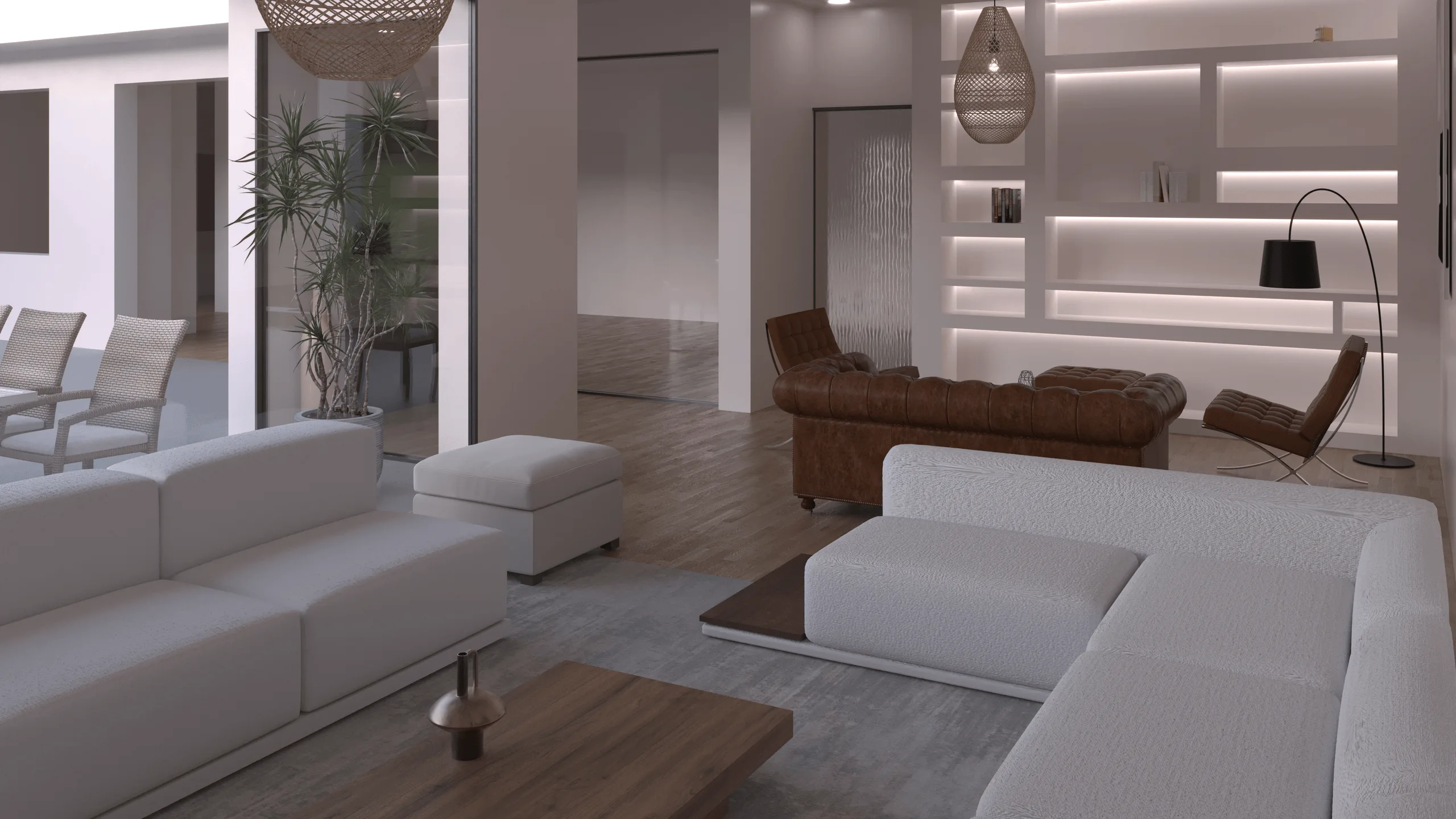 Modernes Japandi-Wohnzimmer – Innenraumvisualisierung · Ansicht 1