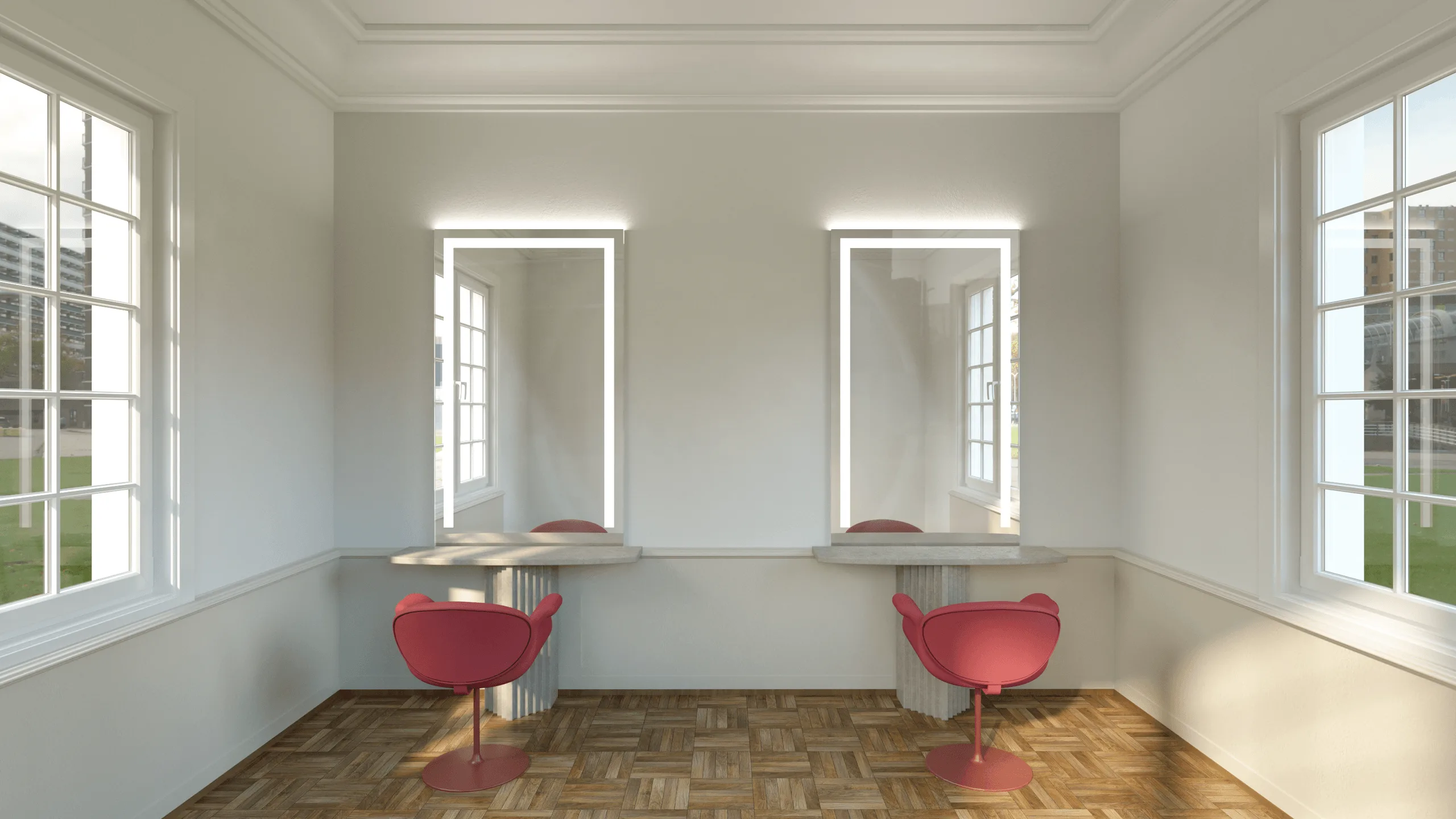 Weisses Schloss – Travertin-Stylingwand-Visualisierung · Ansicht 1