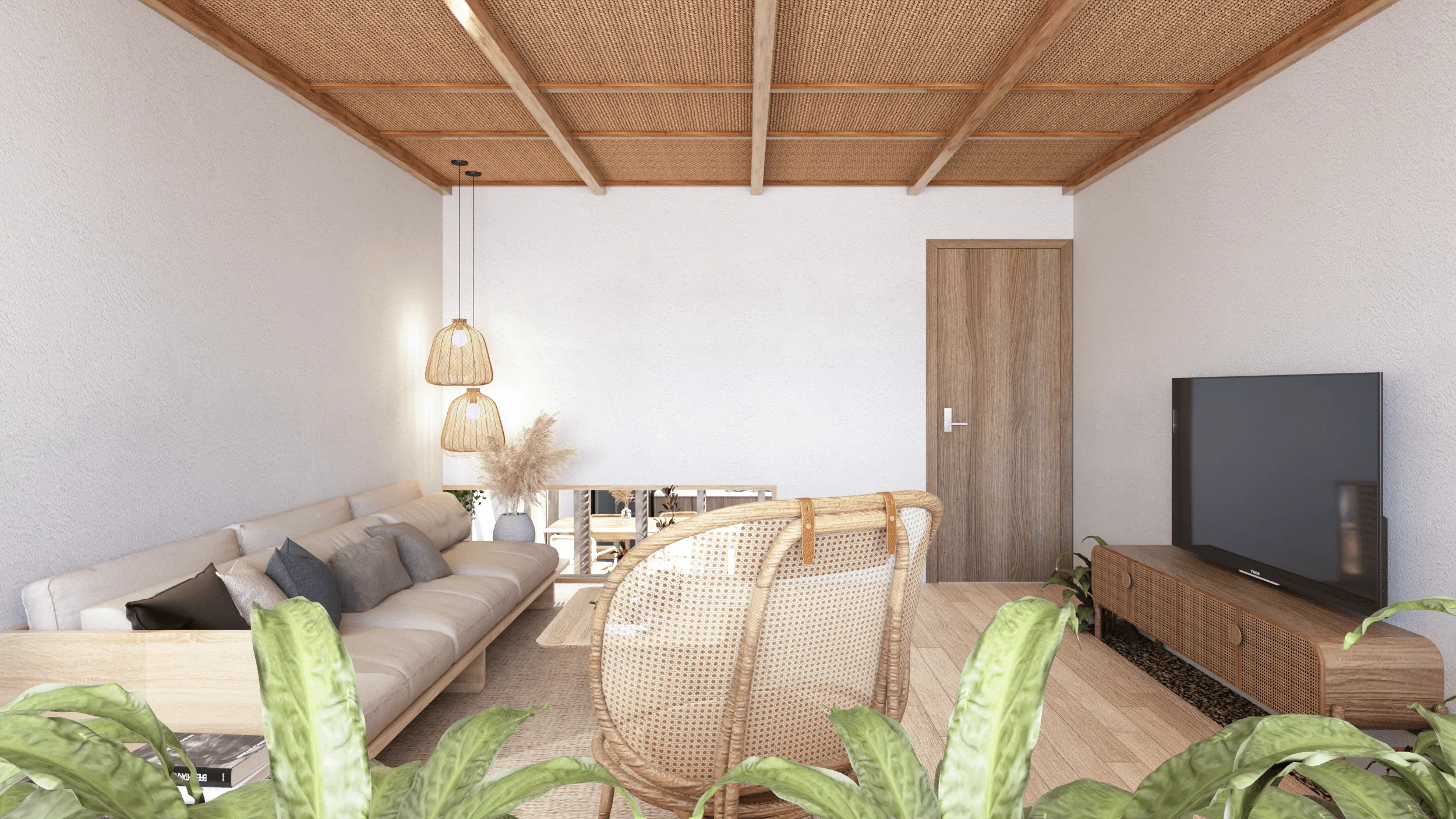 Wohninterieur mit natürlichem Rattan · Ansicht 1