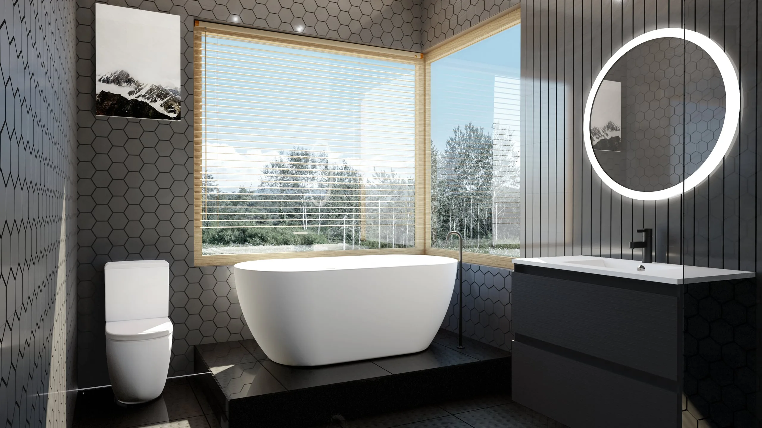 Dunkles modernes Badezimmerdesign · Ansicht 1