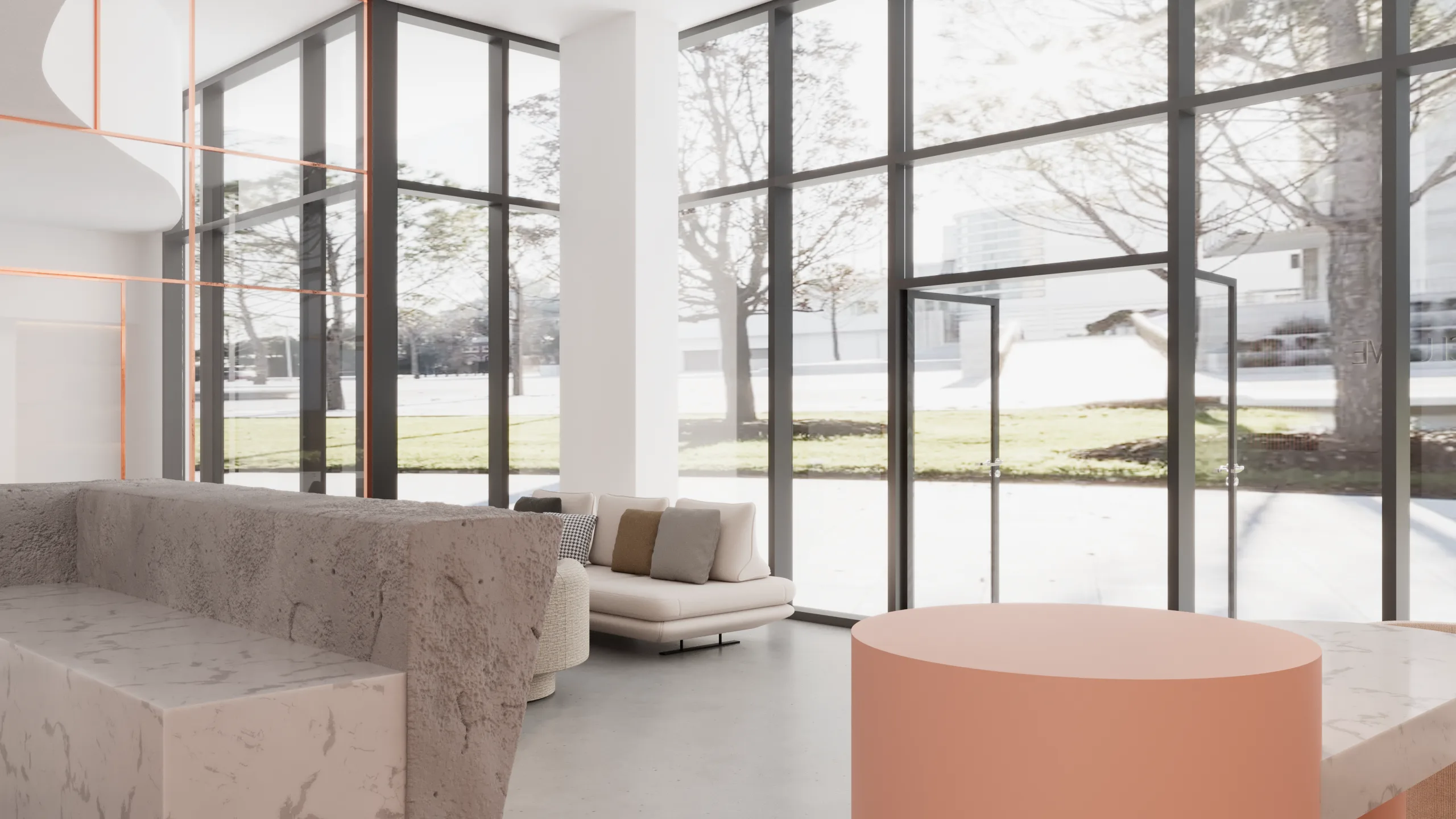 Luxuriöse Dermatologie-Klinik – Wartebereichskonzept · Ansicht 1