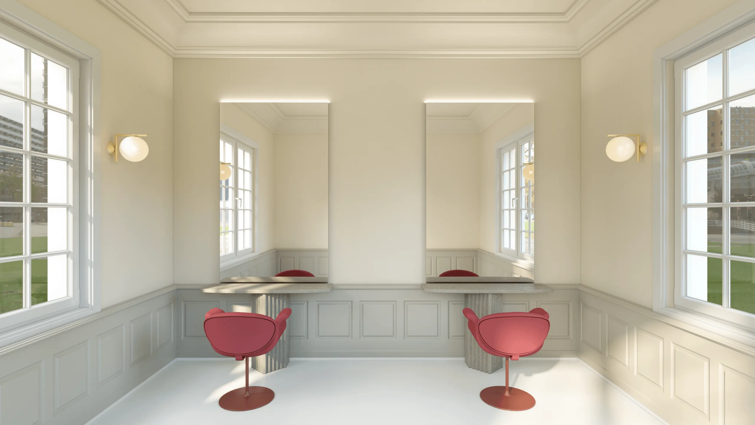 Weisses Schloss – Travertin-Stylingwand-Visualisierung · Ansicht 2