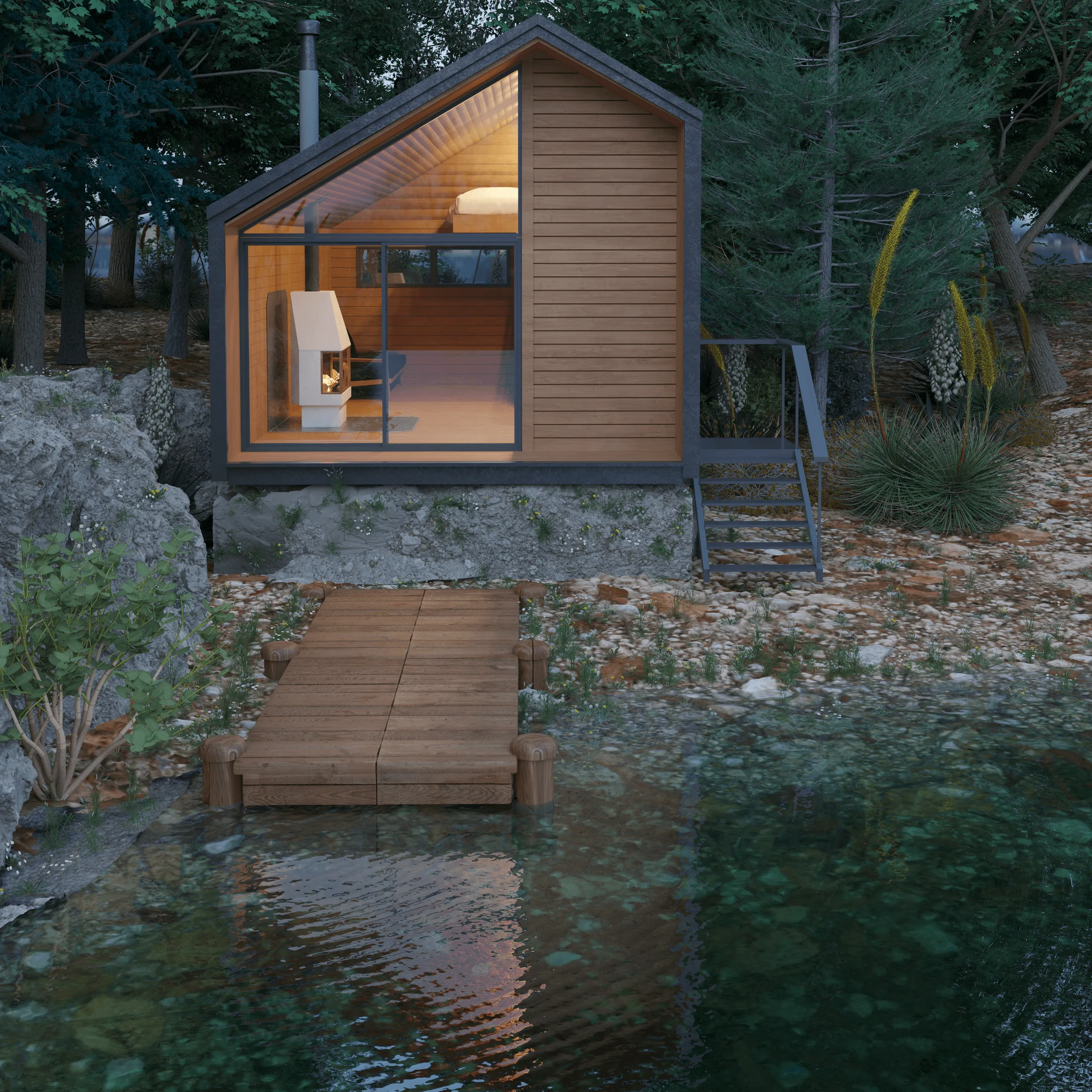 Modernes Waldhaus – Kompaktes Off-Grid-Design · Ansicht 1