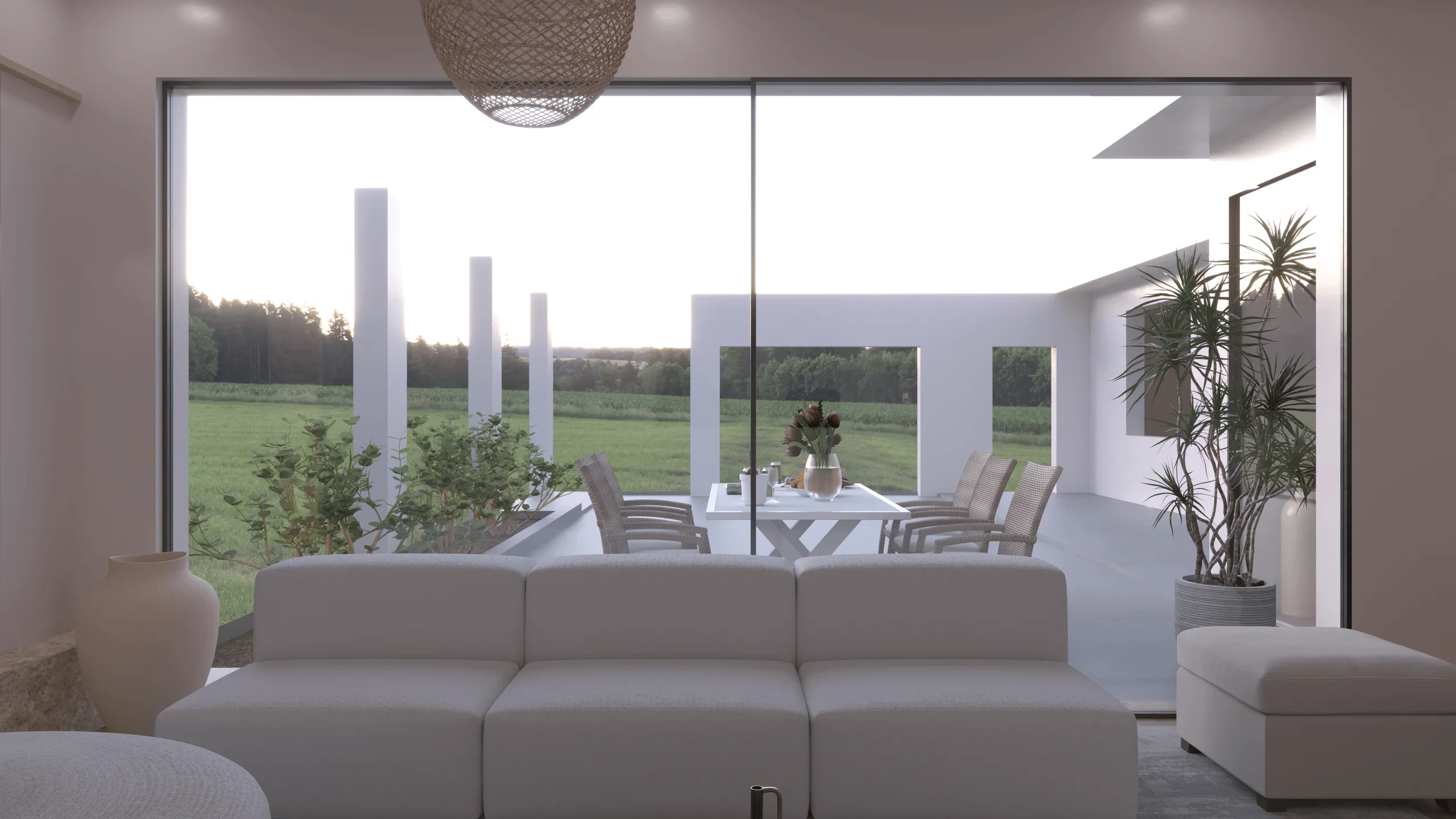 Modernes Japandi-Wohnzimmer – Innenraumvisualisierung · Ansicht 2