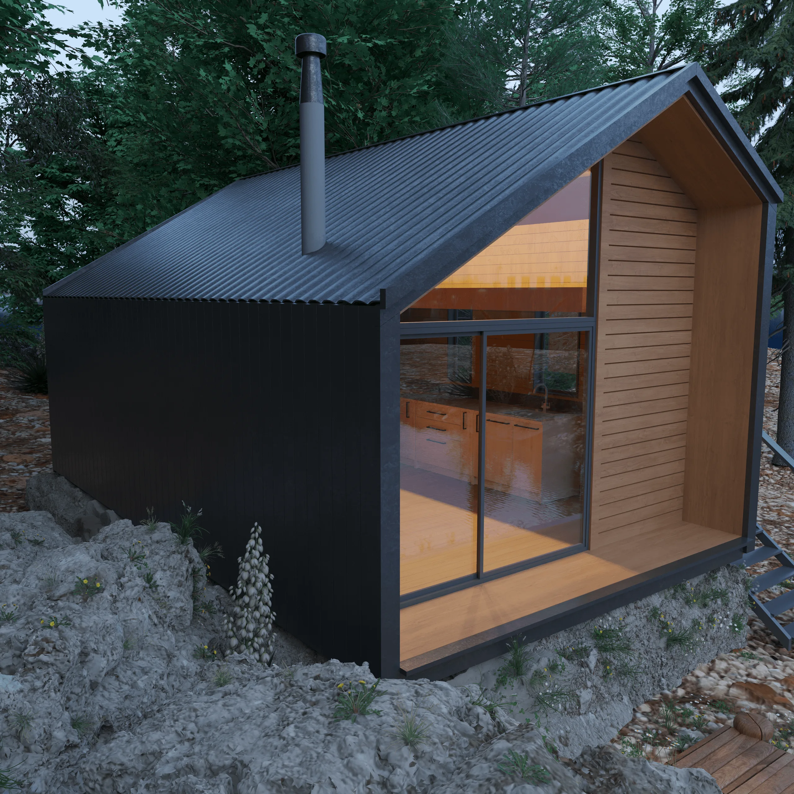 Modernes Waldhaus – Kompaktes Off-Grid-Design · Ansicht 2