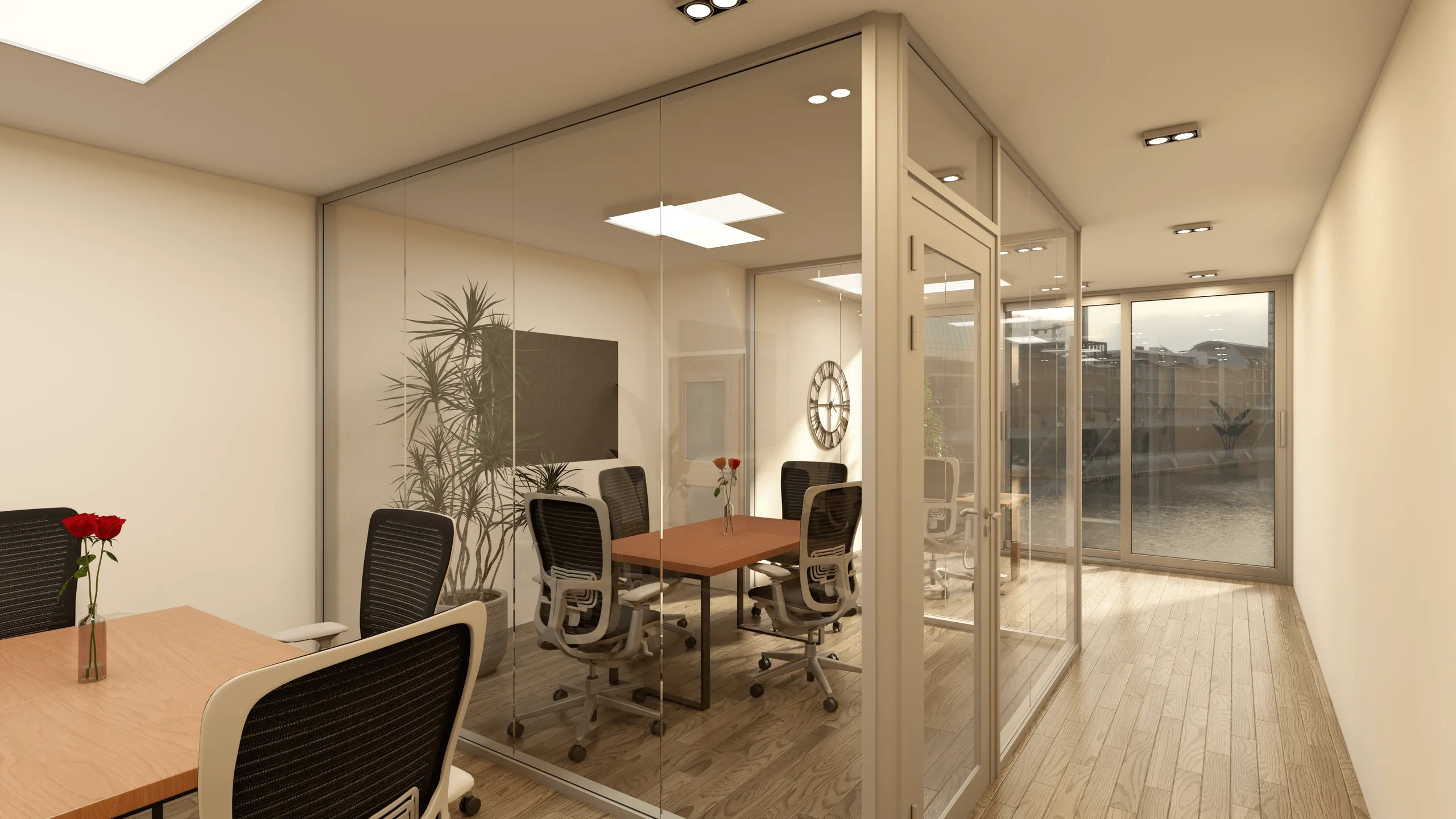 U-förmiges Glasbüro – Innenraumdesign · Ansicht 3
