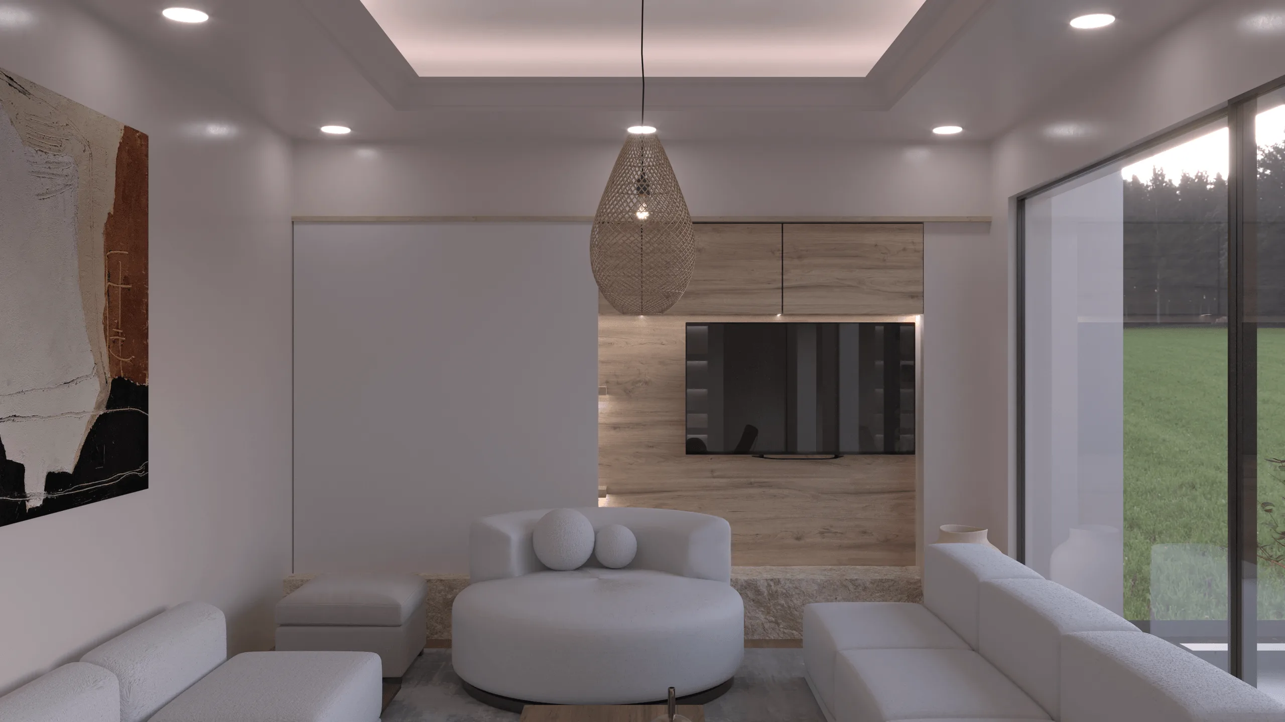 Modernes Japandi-Wohnzimmer – Innenraumvisualisierung · Ansicht 4