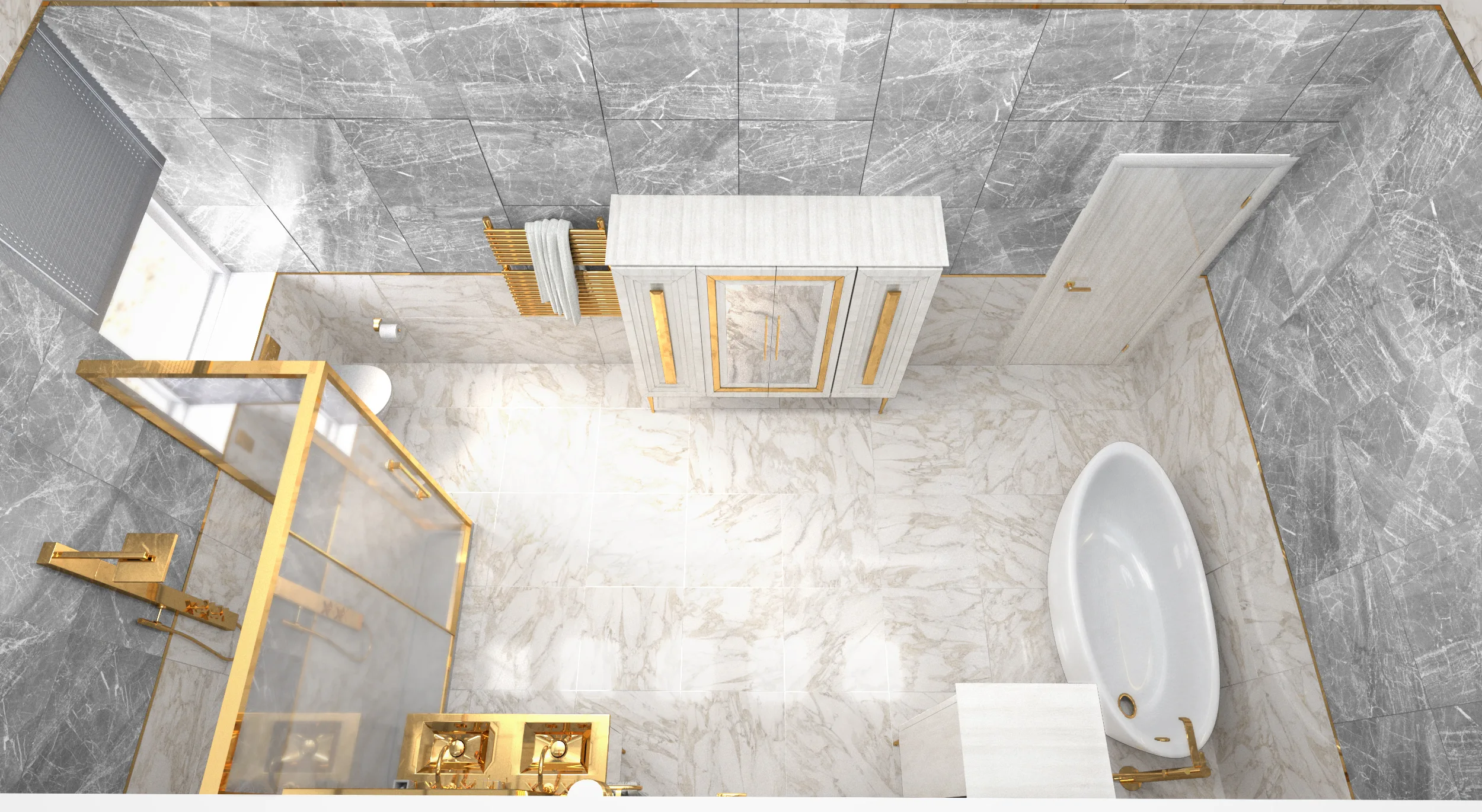 Luxuriöses Gold-Badezimmerdesign · Ansicht 1