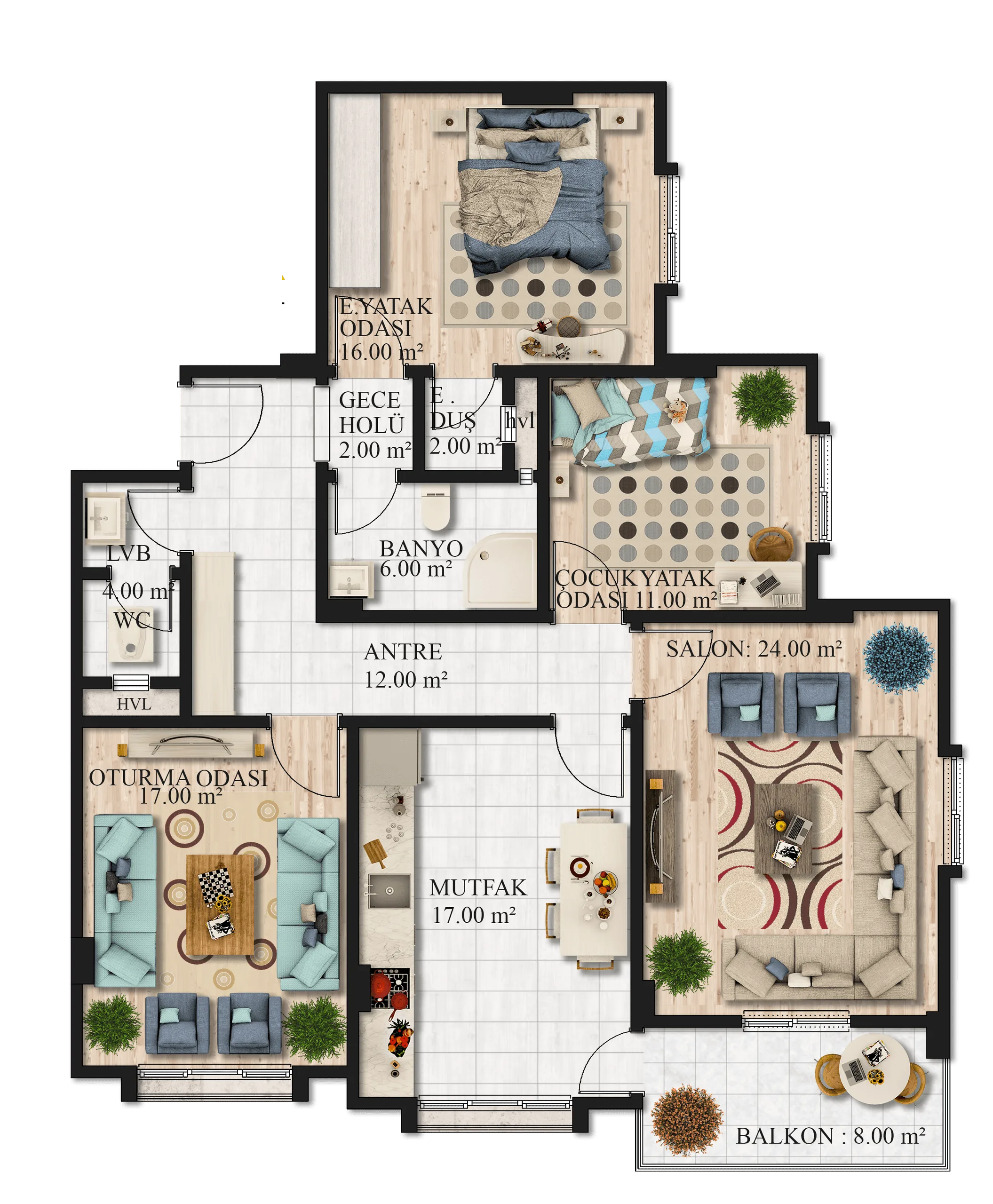 Wohnungsgrundriss – 2D-Visualisierung · Ansicht 1