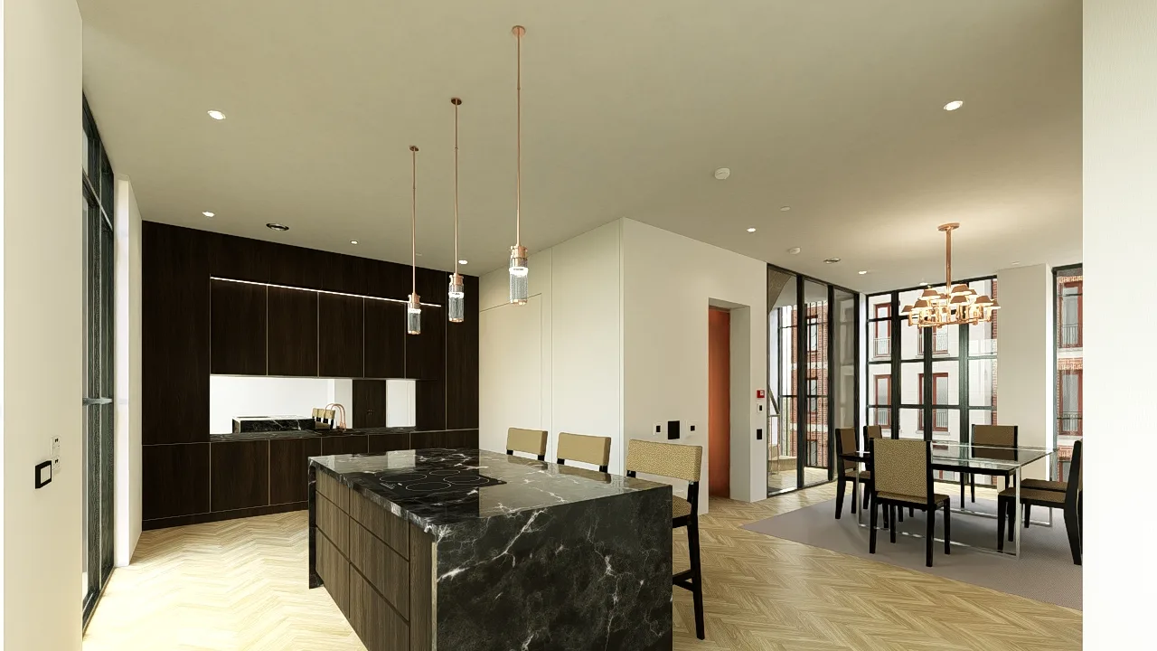 3D-Architektur-Walkthrough – sechsgeschossiges Reihenhaus · Ansicht 2