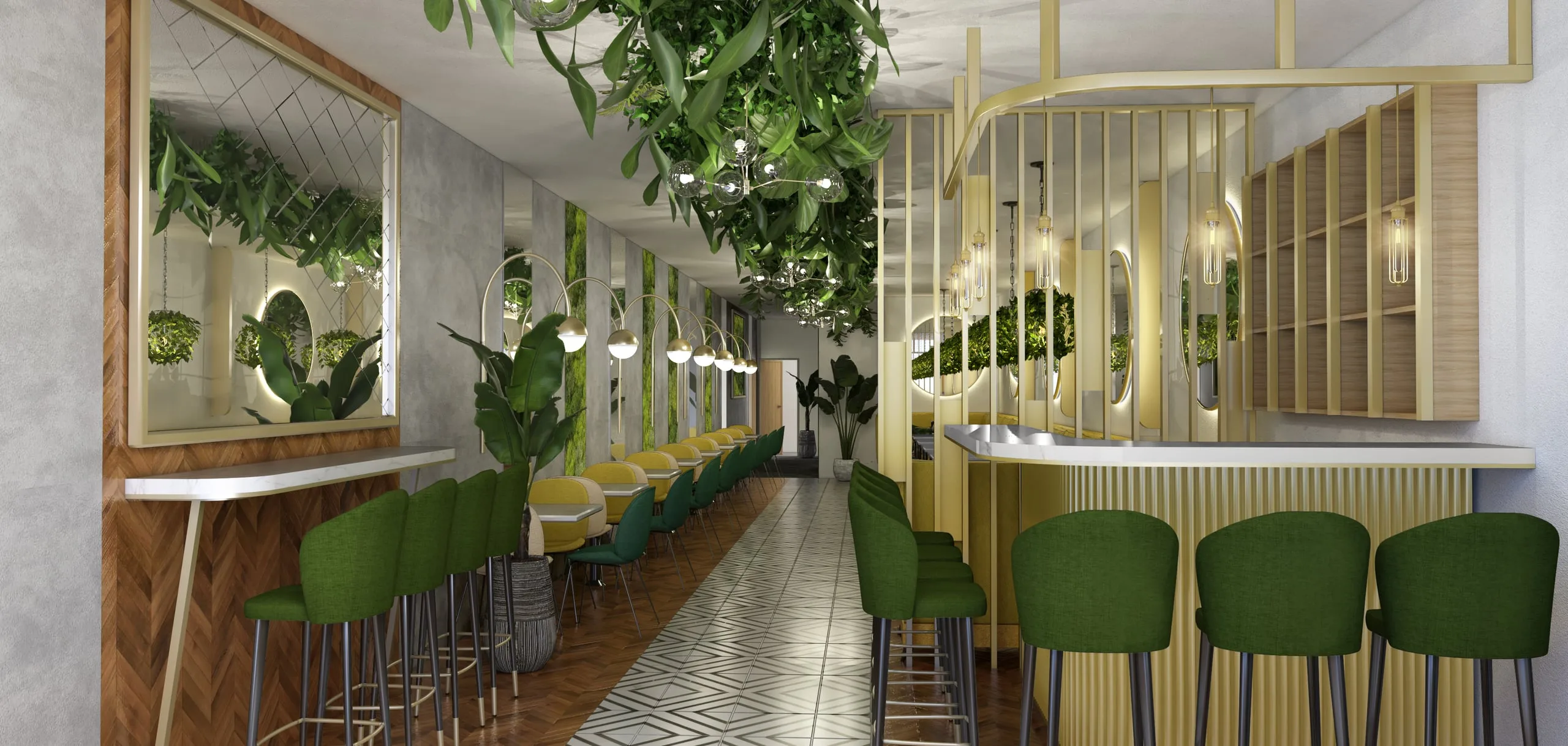 Botanisches Café – Innenraumdesign · Ansicht 1