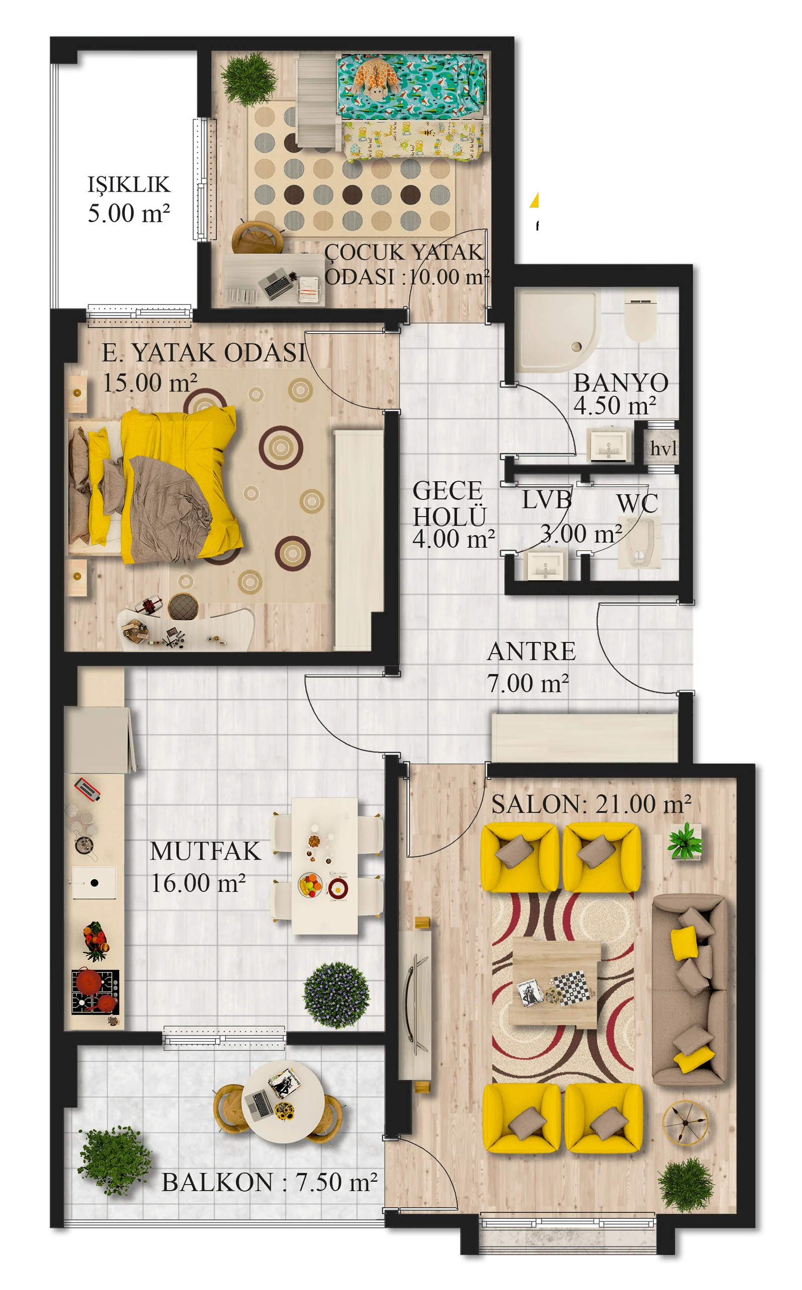 Wohnungsgrundriss – 2D-Visualisierung · Ansicht 2