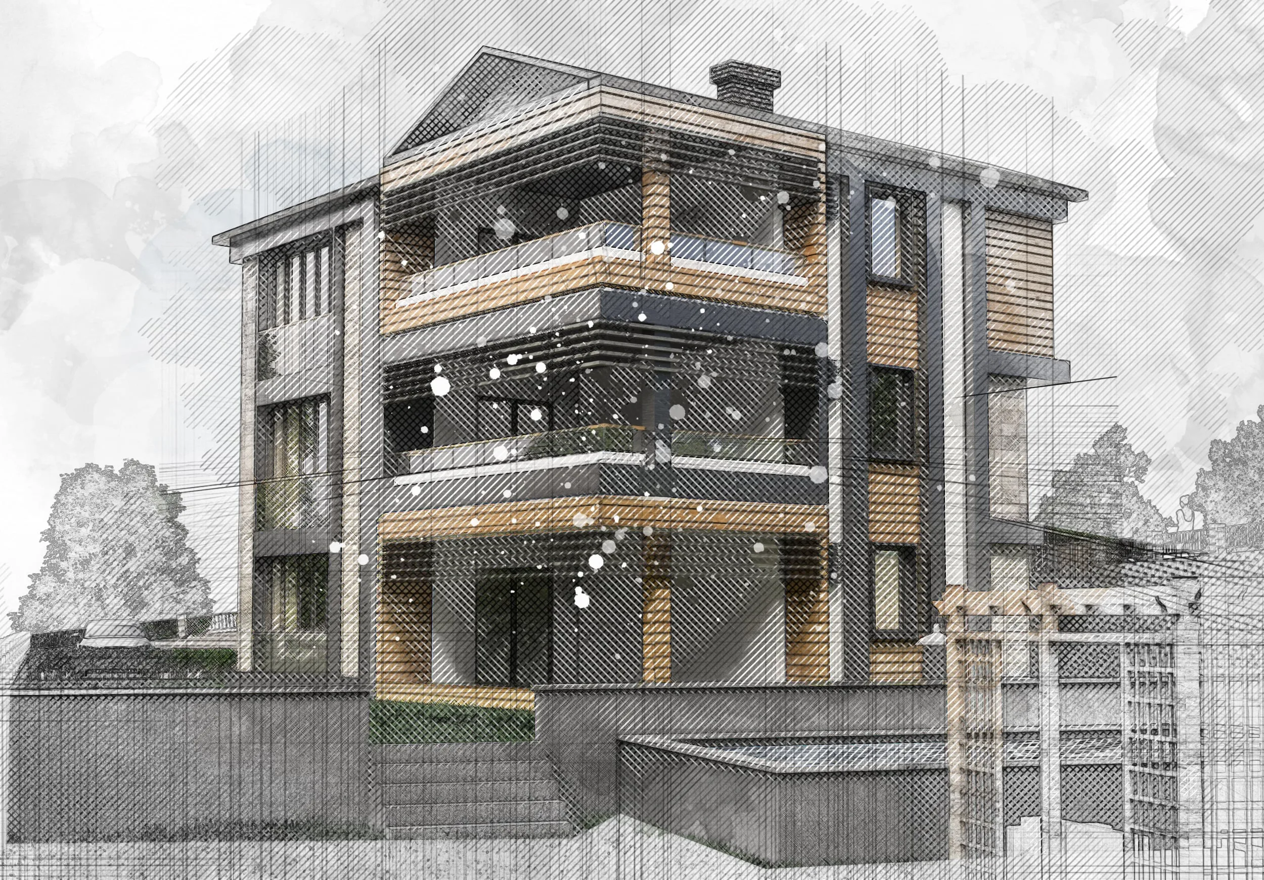 Zeitgenössische Villenfassade · Ansicht 4
