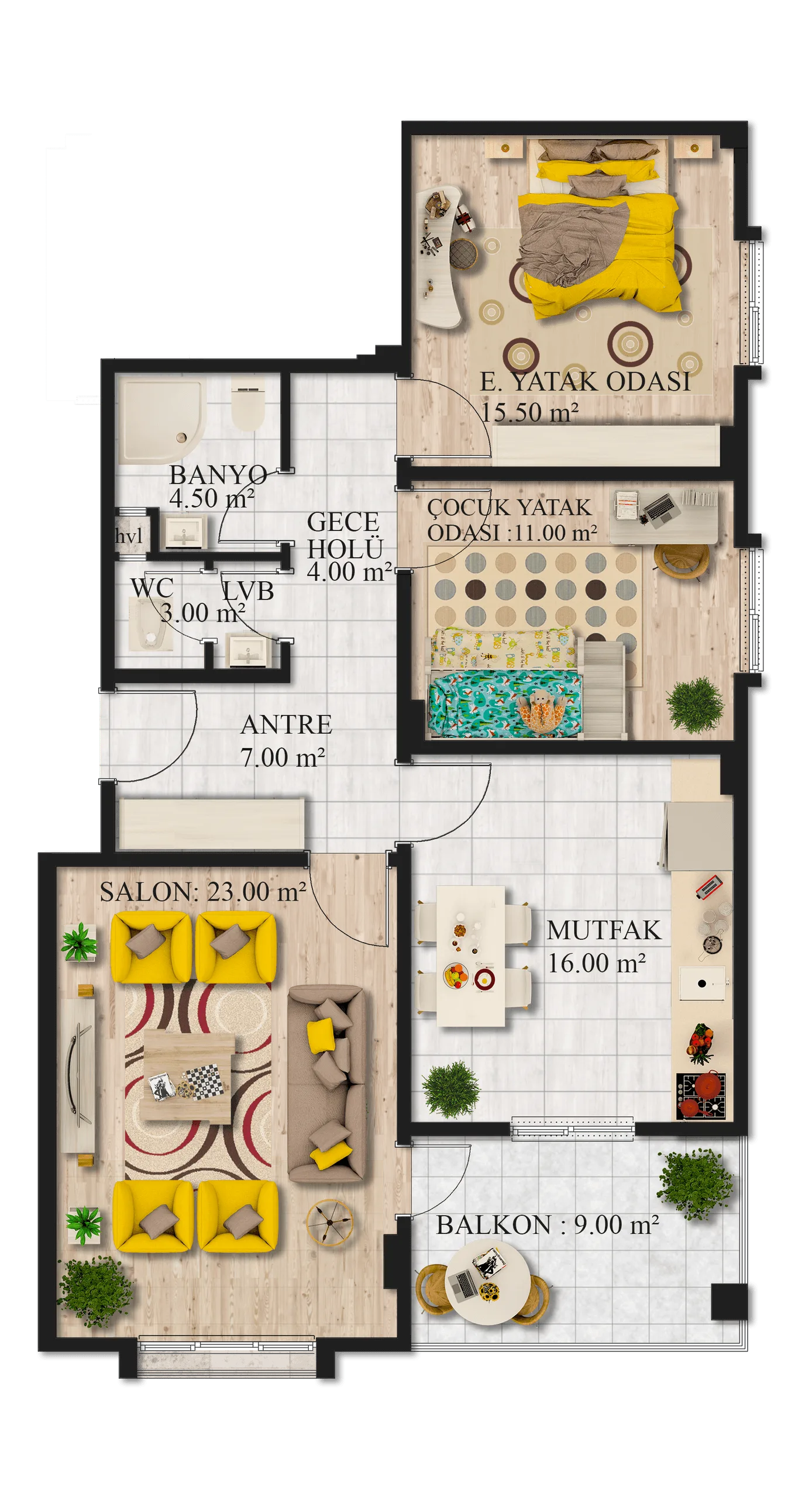 Wohnungsgrundriss – 2D-Visualisierung · Ansicht 3