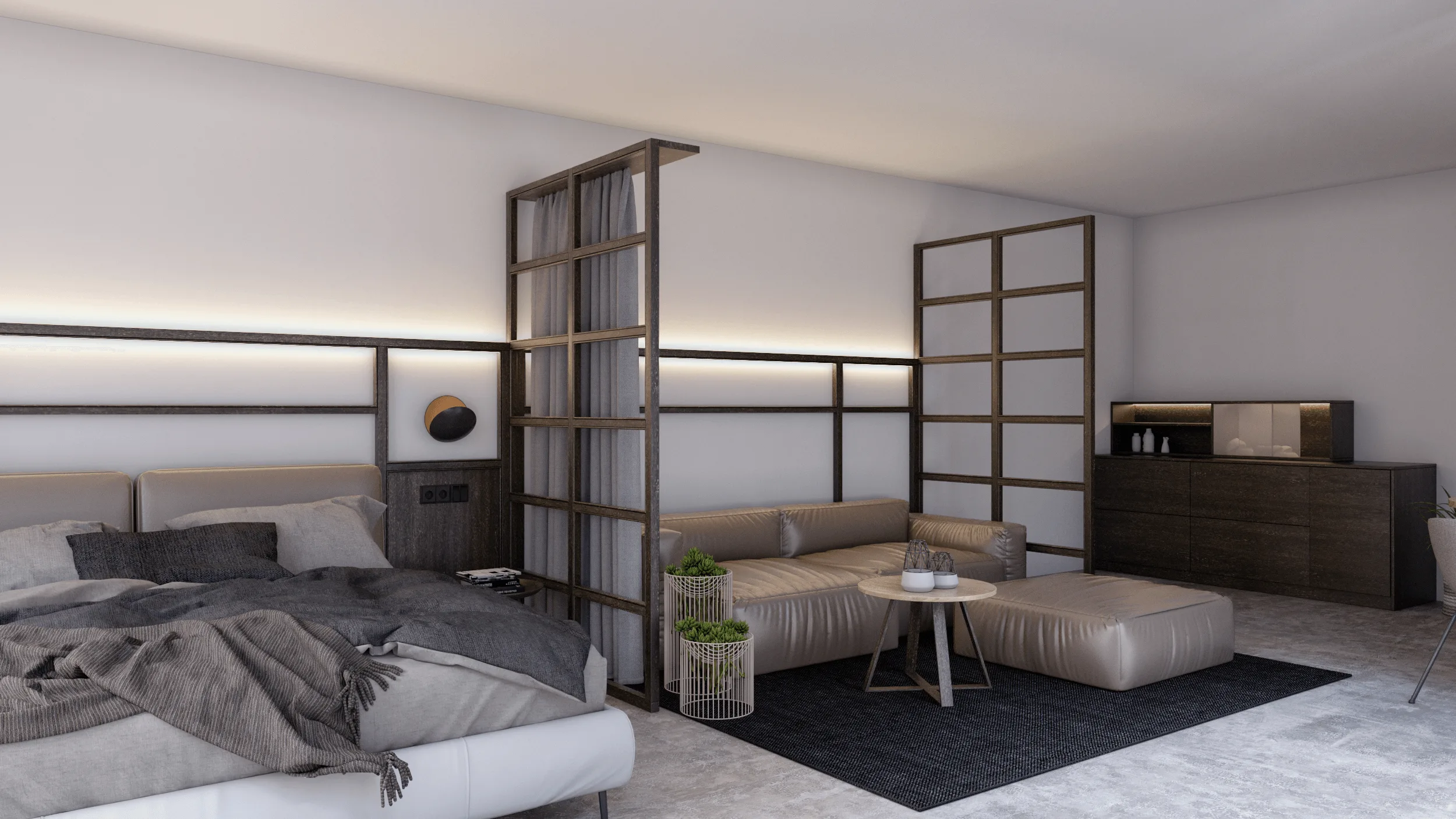 Kompaktes Studio-Apartment – Innenraumvisualisierung · Ansicht 2