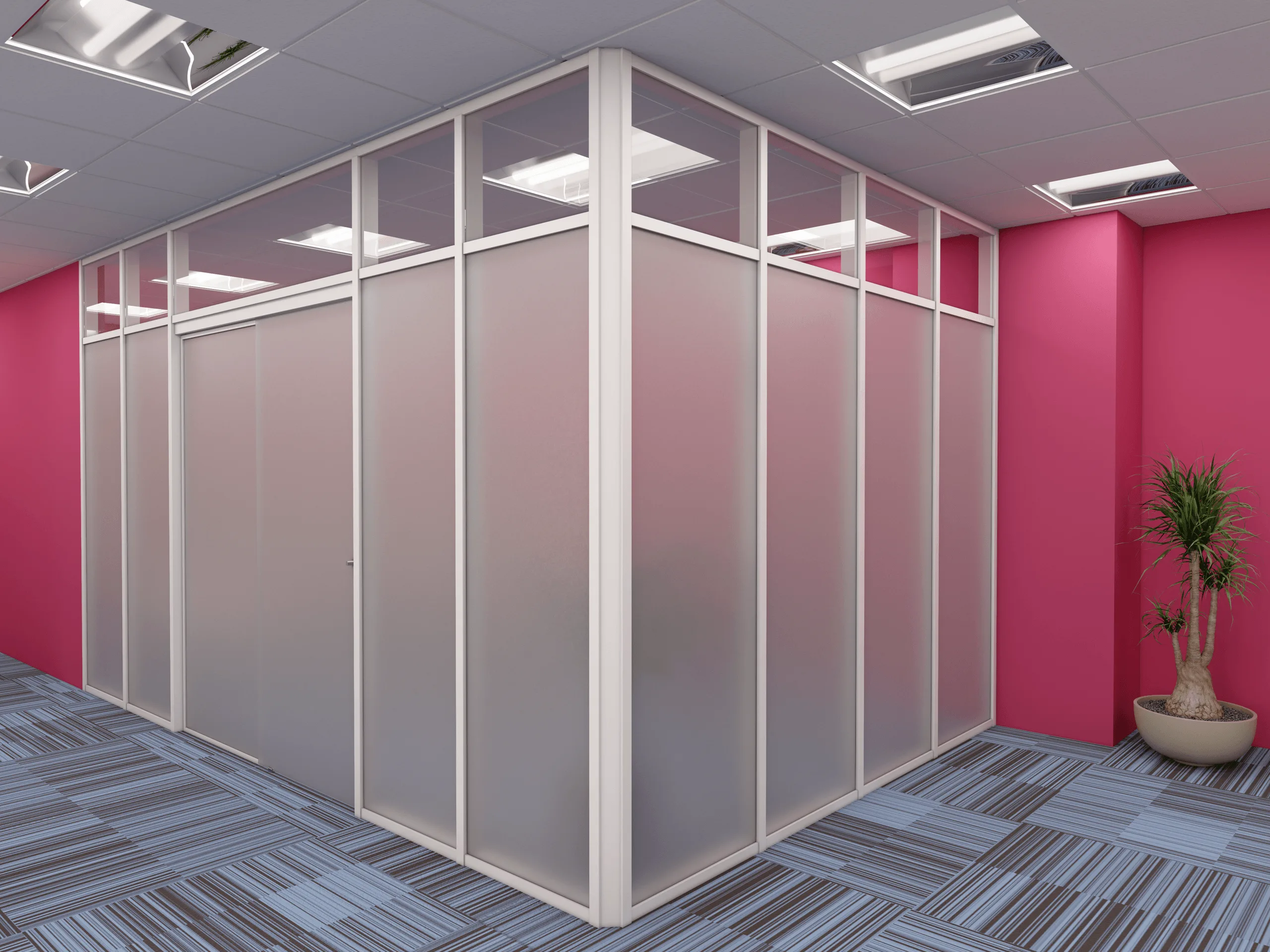 Bürodesign mit satinierten Glastrennwänden · Ansicht 1