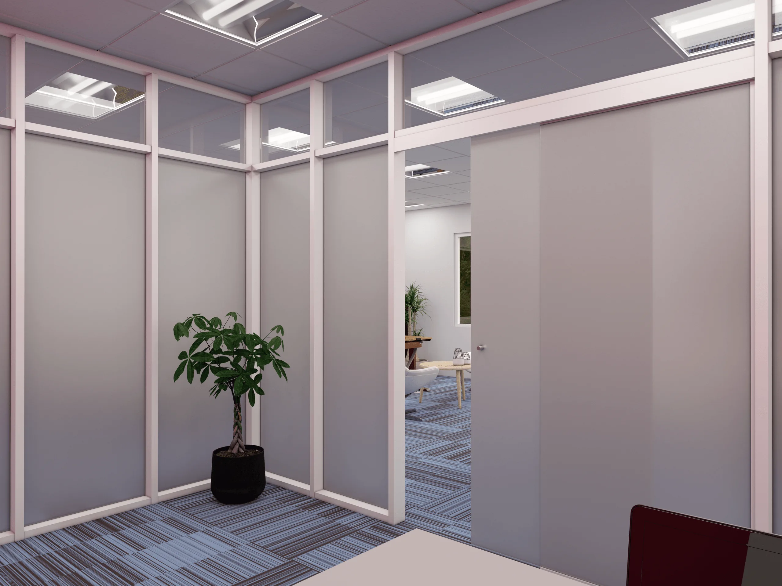Bürodesign mit satinierten Glastrennwänden · Ansicht 2