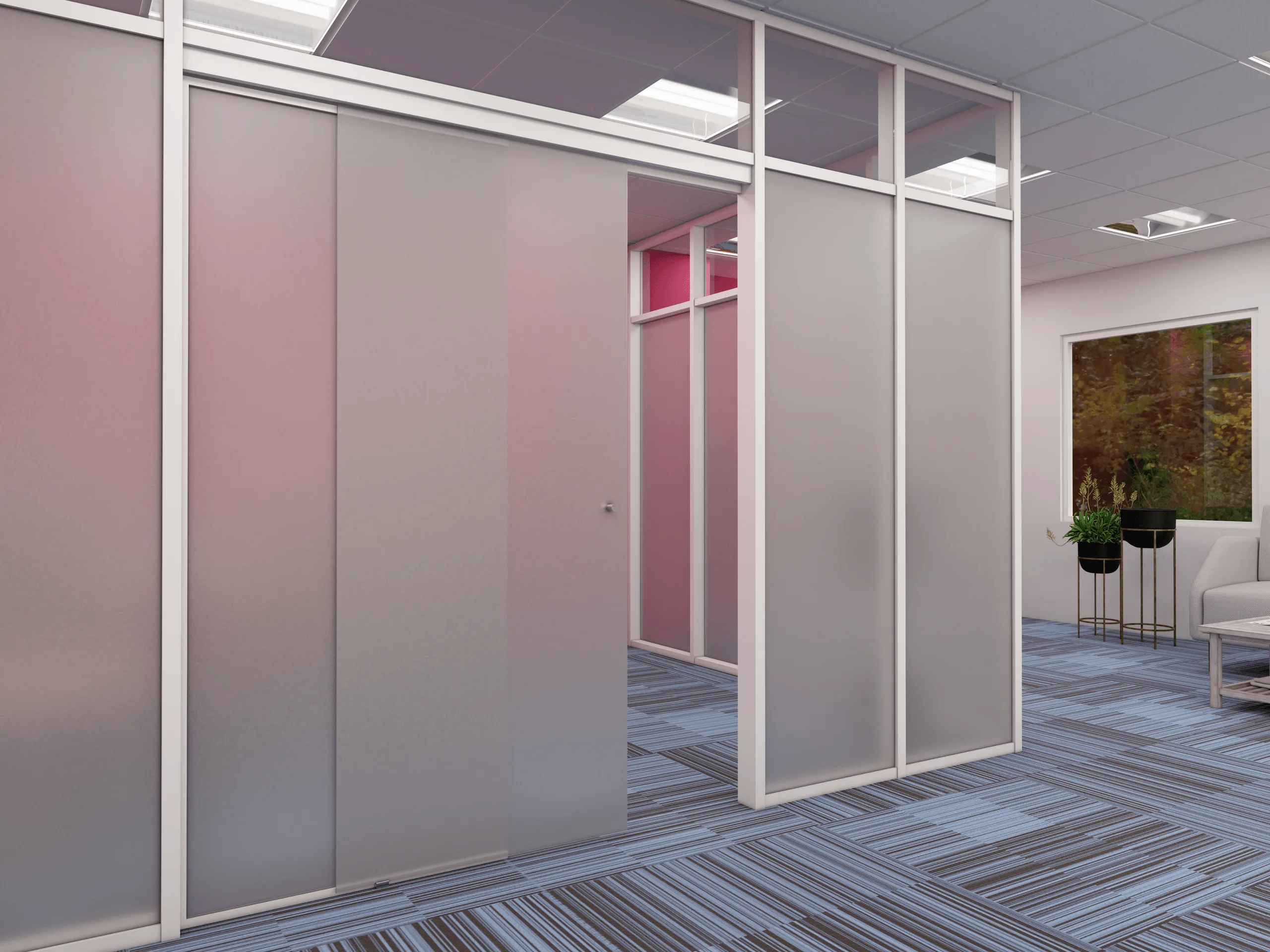 Bürodesign mit satinierten Glastrennwänden · Ansicht 3