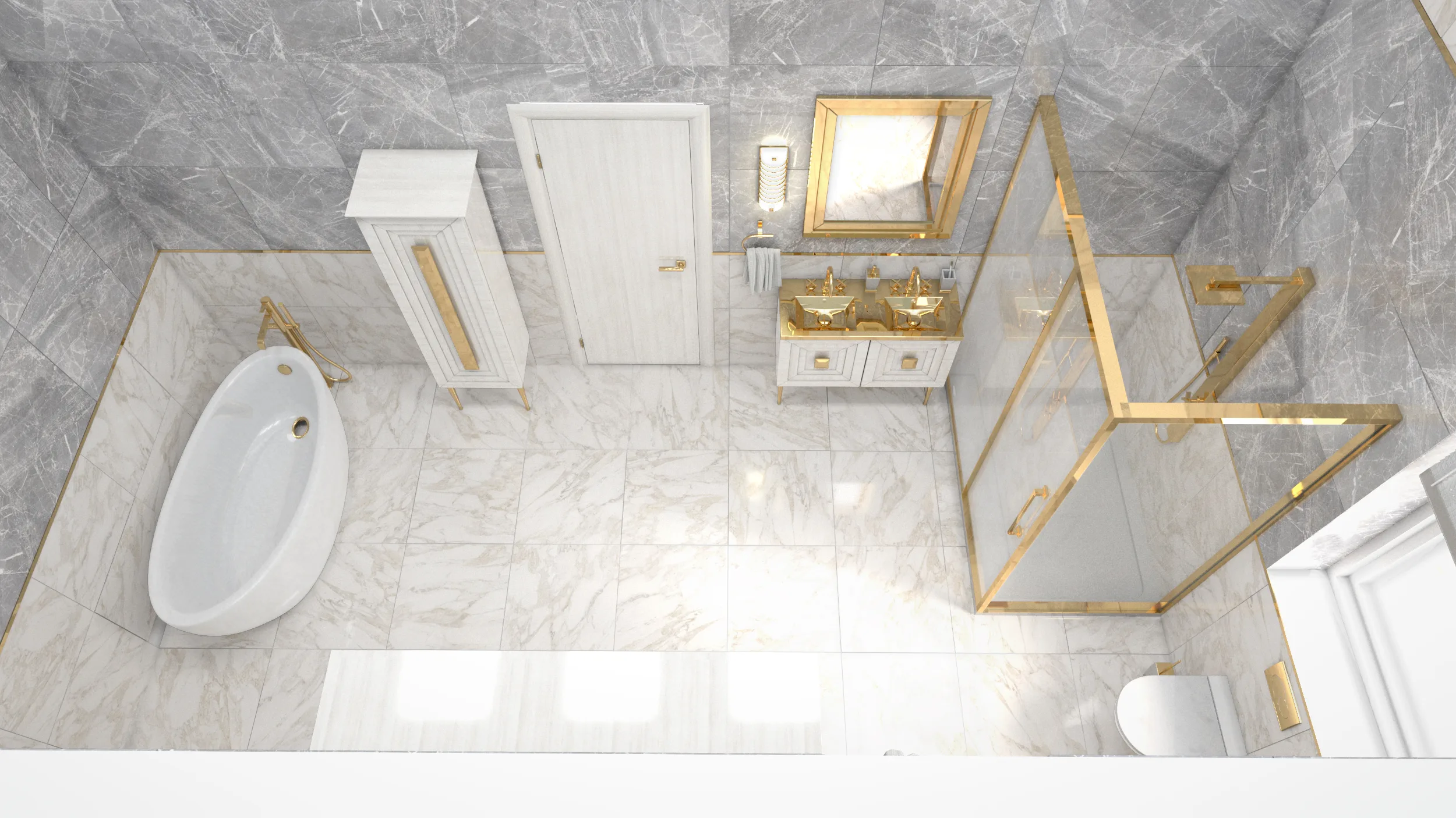 Luxuriöses Gold-Badezimmerdesign · Ansicht 2
