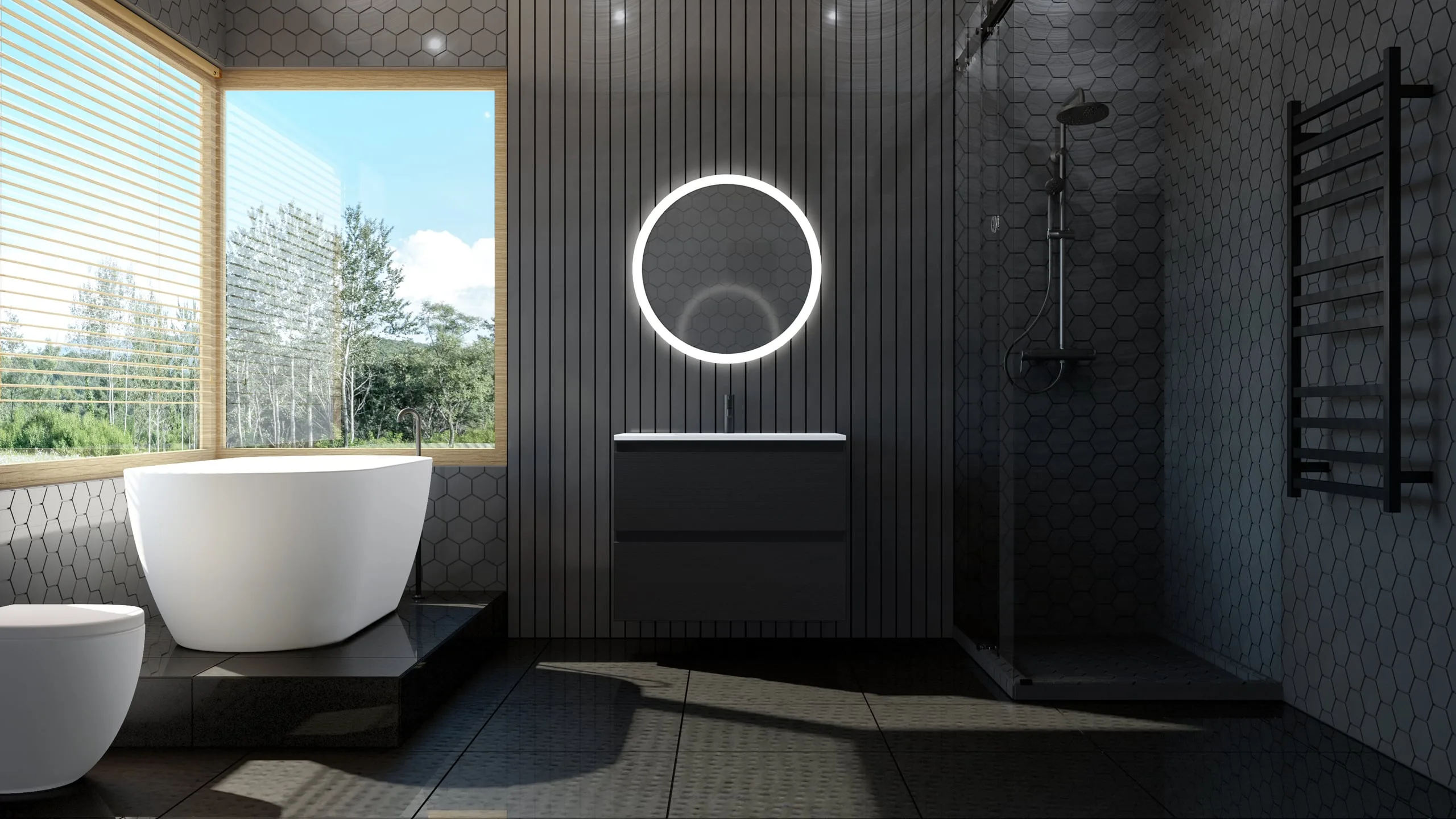 Dunkles modernes Badezimmerdesign