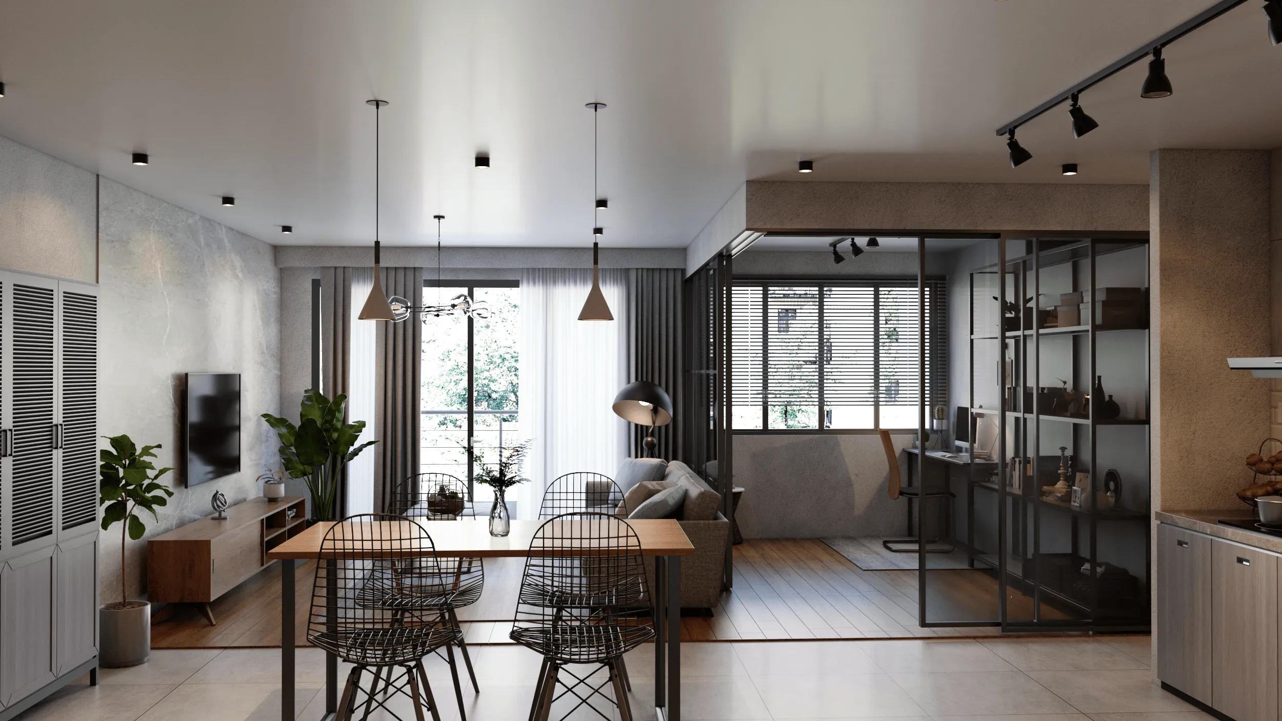 Moderne Apartment-Innenraumvisualisierung
