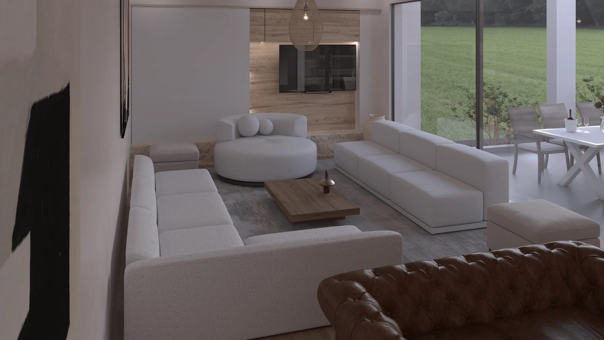 Modernes Japandi-Wohnzimmer – Innenraumvisualisierung