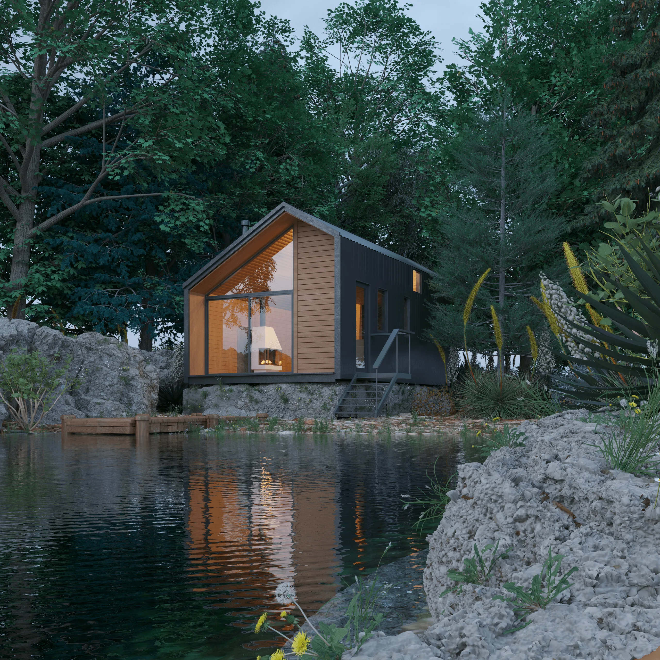 Modernes Waldhaus – Kompaktes Off-Grid-Design