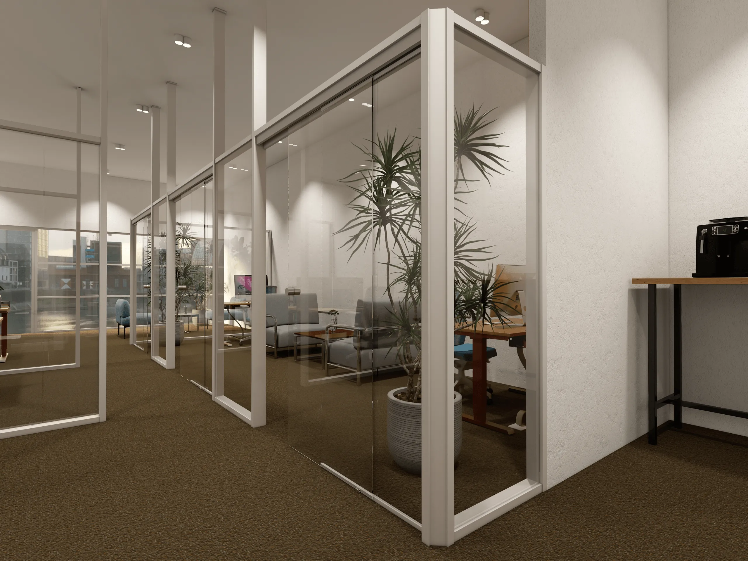 Bürointerieur mit Glastrennwandsystem