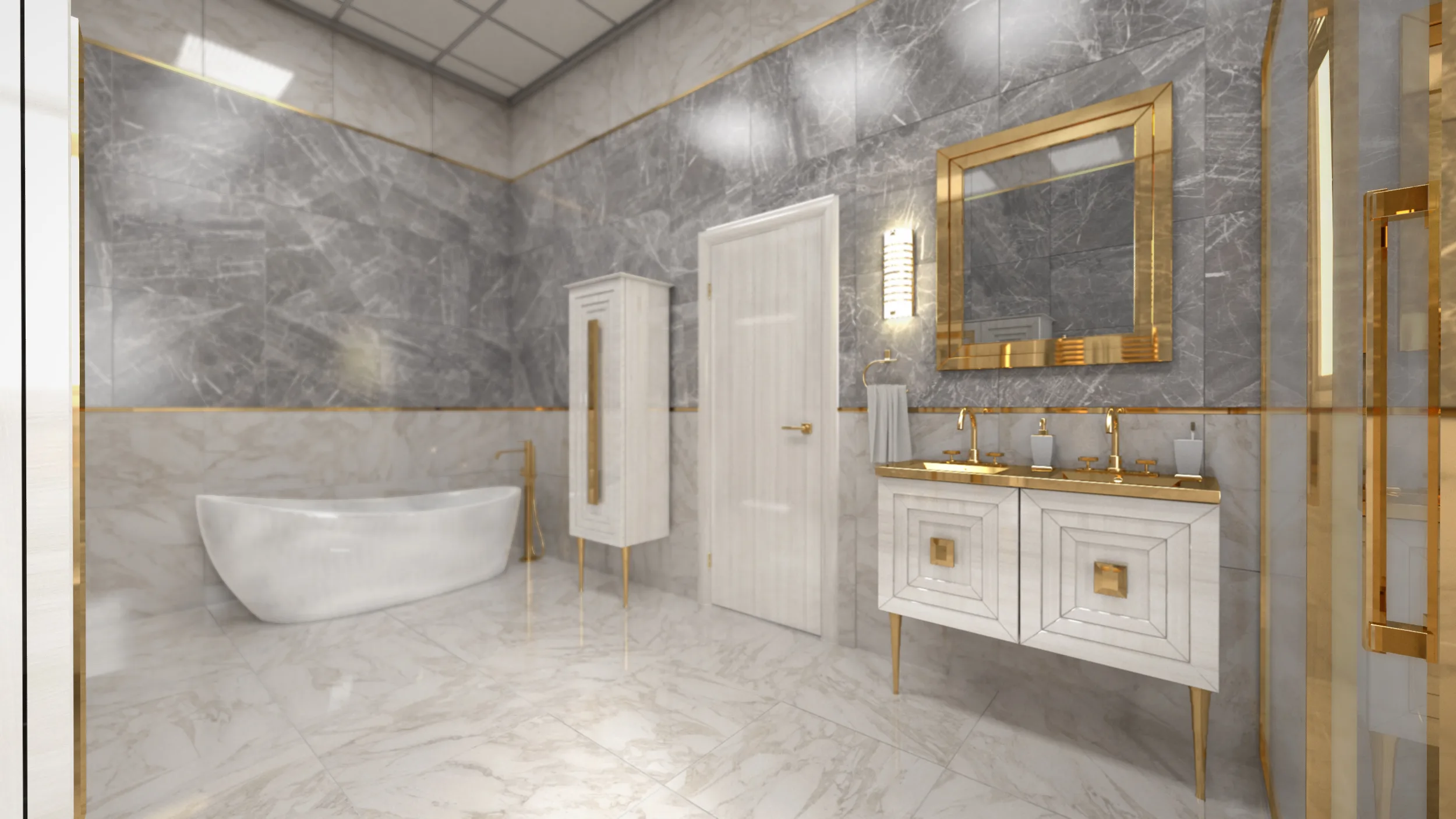 Luxuriöses Gold-Badezimmerdesign · Ansicht 3